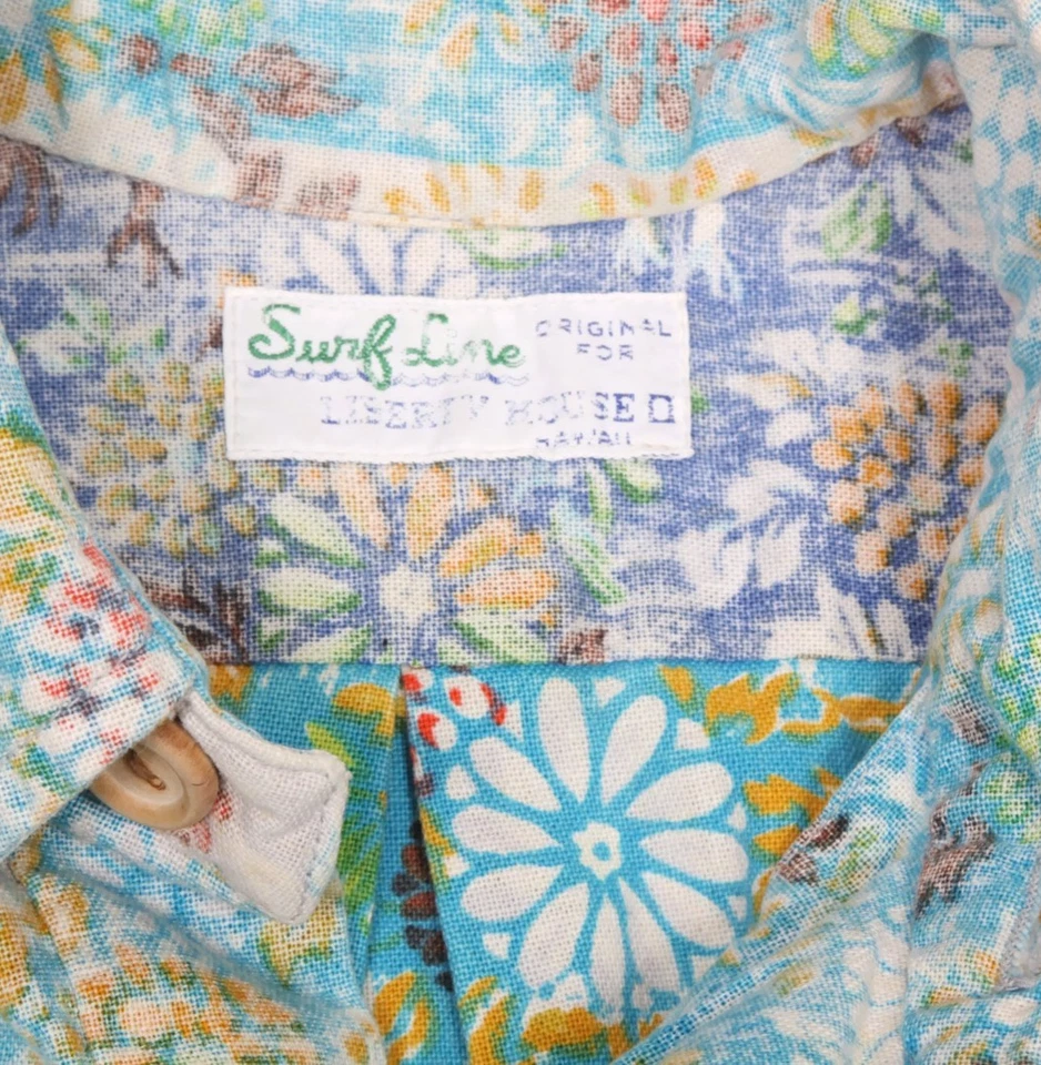 Camisa De Colección SURF LINE LIBERTY HOUSE Floral Lavada Estampado Reverso Para Hombres Talla M/607 Foto 4 de 4