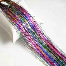 12x Strands Lady Hair Extensions Holographic Tinsel Sparkle Glitter Shiny Crafts