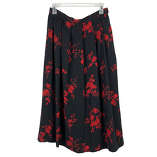 Vintage Koret Petites Black Red Romantic Flowy Long Skirt Size 10 Petite