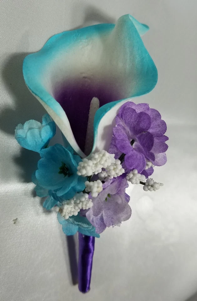 Ramo de boda nupcial lirio tigre rosa verde azulado púrpura accesorios Foto 4 de 4