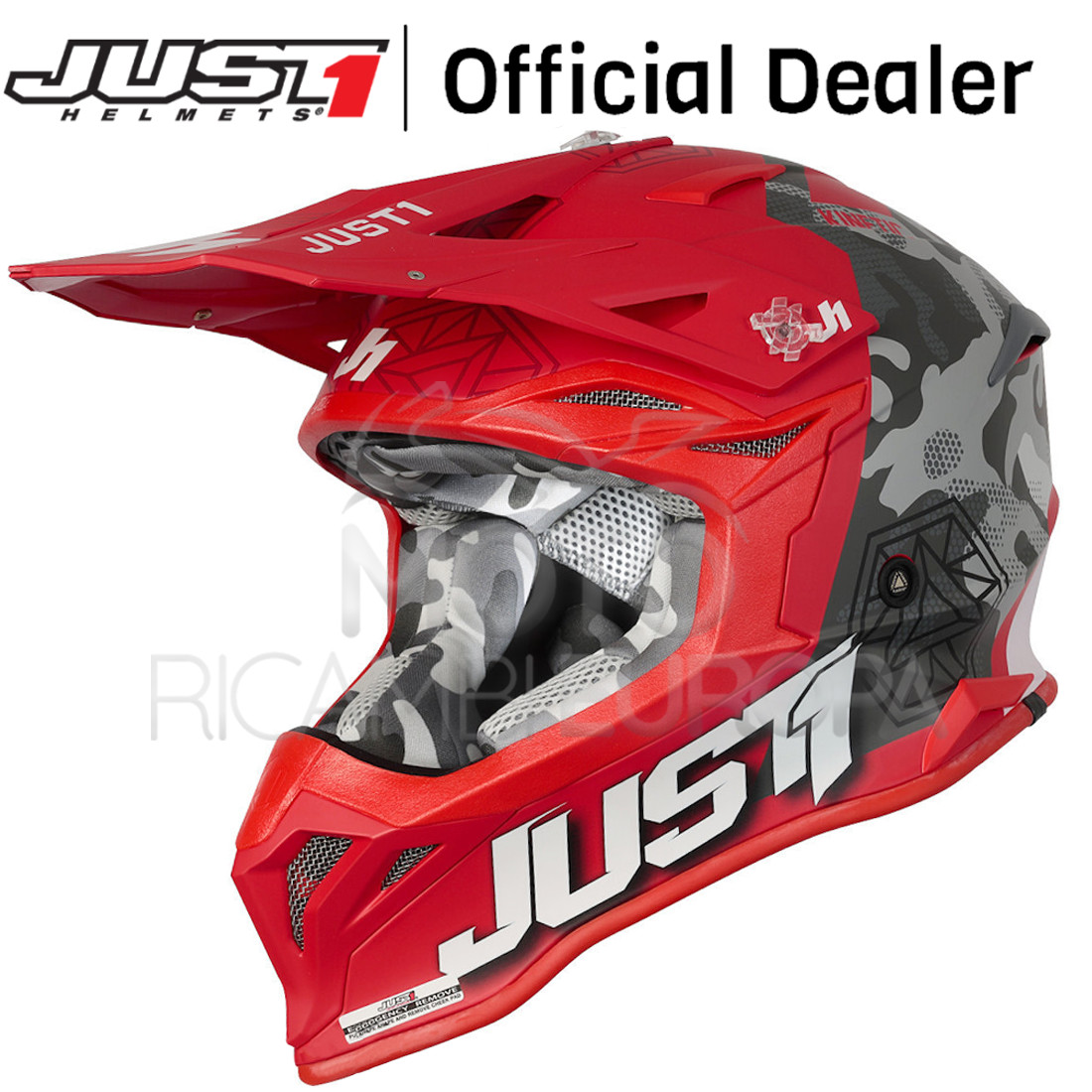 CASCO CROSS ENDURO MOTARD JUST1 J39 KINETIC CAMO BLACK GREY RED