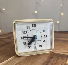 Vintage GE Alarm Clock / Small, Square & Beige / Tested & Working