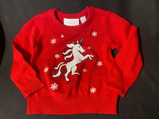 The Childrens Place Snowflake Unicorn Red Holiday Sweater Size 12-18 Months Mint