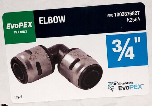 SharkBite EvoPEX 3/4" 90 Degree Elbow Fitting, K256A Case of 6
