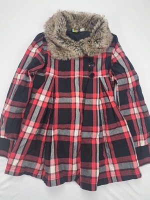 Roxy Girl s X-Large Jacket   Pink Plaid with Faux-Fur Collar