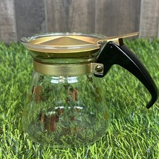 Vintage Pyrex Glass Tea Coffee Pot Gold Clover Lid Made USA 