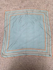 Vtg 60s 70s Anne Klein Square Scarf 25" Orange Green Stripe Bandana Handkerchief