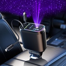 Retractable Car Charger with Starlight, 66W Starlight in Car roof 4 in 1 Retr...