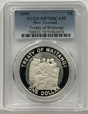 1990 New Zealand $1 Silver Dollar PR70 DCAM TOP POP Treaty of Waitangi