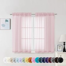 Sheer Curtains 45 Inch Long 2 Panels, Short 42"W x 45"L Pack of 2 Blush Pink
