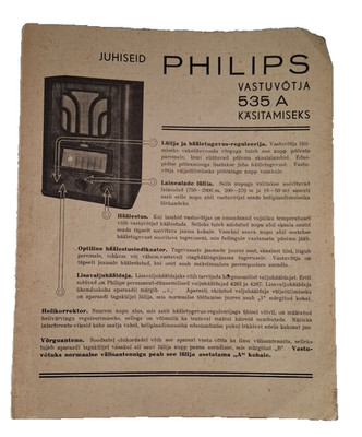 Bedienungsanleitung für ein Philips 535 A Radio - Estland 1935