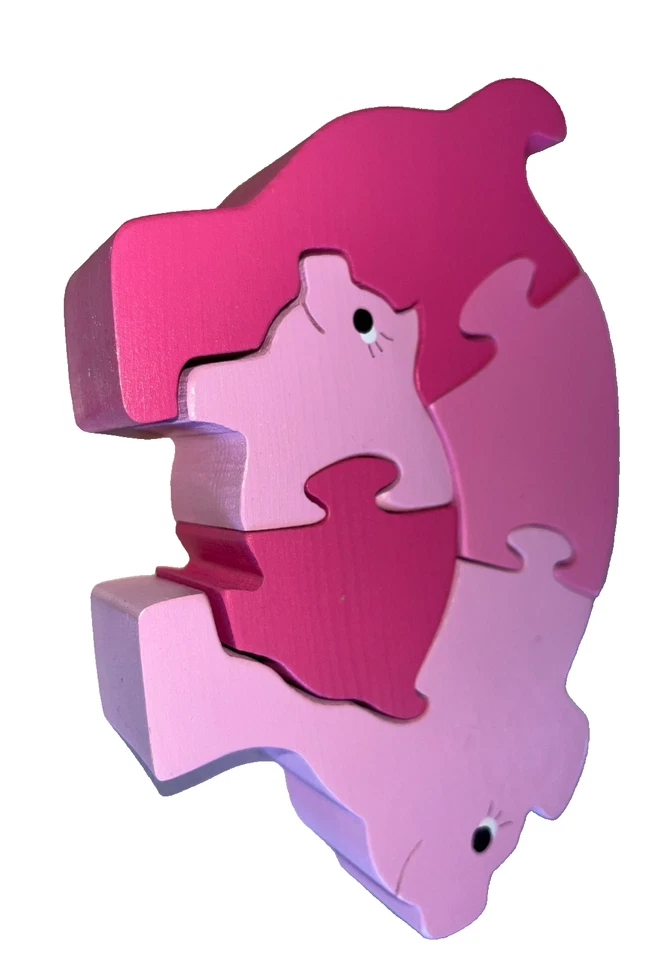Pink Pig Child Puzzle Vintage Scroll Saw Cut Wood 3-d Mama Pig & Baby Figure - Image 2 of 4