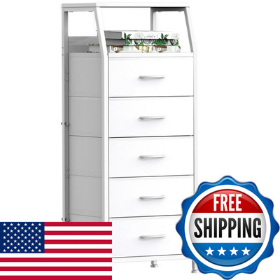 Ollieroo White Dresser For Bedroom Storage Organizer 5 Drawers Vertical Fabric