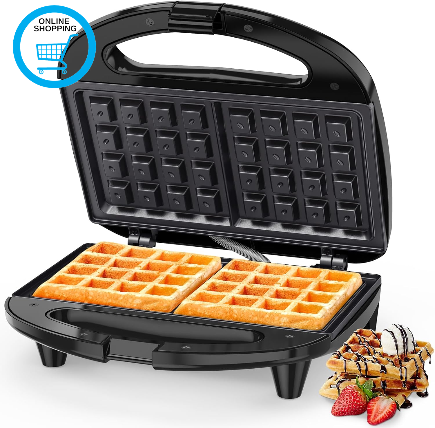 Waffle Maker, 2 Slice Non-Stick Waffle Iron, Belgian Waffle Machine with Indicat