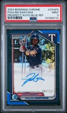 2024 BOWMAN CHROME PRSPCT AUTOS BLUE REFRACTOR PAULINO SANTANA 87/150 PSA 9