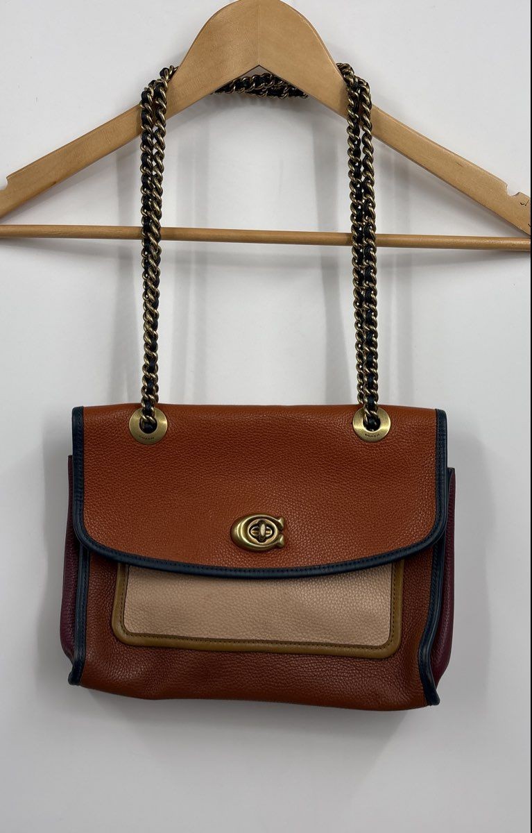 Coach Women's Parker F1957-75574 Brown Leather Flap Turnlock Shoulder Purse