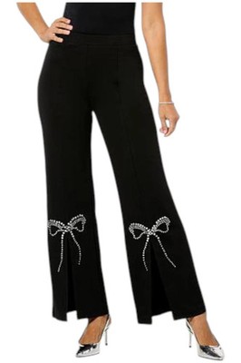 Curations Women's Embellished Slit Pant Black