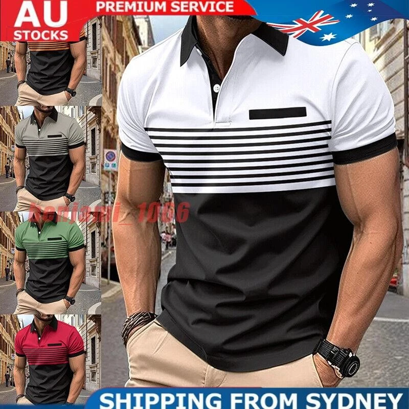Mens Colorblock Polo Shirt Slim Fit T Shirts Men Short Sleeve Casual Golf Tops