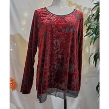 Simply Vera Wang Sheer Velvet Burnout Top Size XL Red Whimsygoth Fairy Grunge