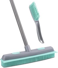 Rubber Broom Carpet Rake for Pet Hair, Fur Remover Broom with Squeegee, Porta...