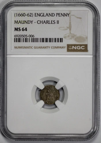 1660 - 1662 England Charles II Maundy Penny NGC MS 64 Second  Issue