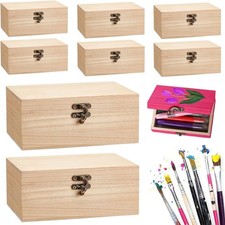 Unfinished Wooden Boxes 8 Pack, Hinged Lid, Front Clasps, DIY Craft