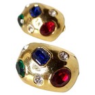 WOW 1980s Signed Ciner Chunky Costume Gemstone 14k Gold Plated Clip-On Earrings — photo 1