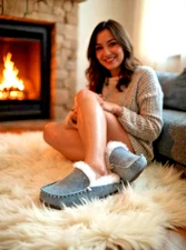 Koolaburra by UGG Lezly Wild Moccasin Slippers Womens Dove Gray Chestnut Sz 6