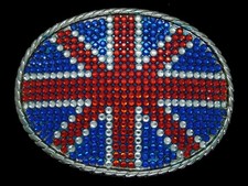 TG05174 VERY COOL UNION JACK FLAG CRYSTAL DESIGN BELT BUCKLE