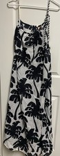 Farm Rio Monstera Leaf Print Maxi Dress M Black White Braided Strap 100% Cotton