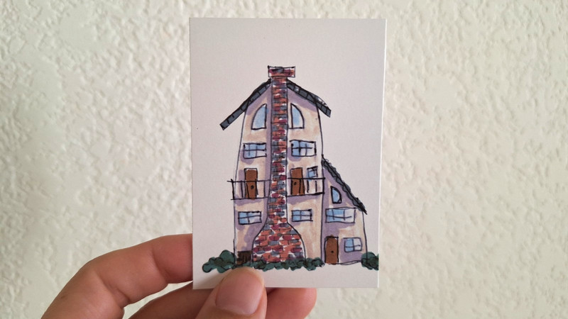 aceo original line art print houses and architecture Lianne Cruz alcohol marker