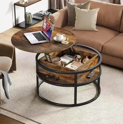 Rustic Wooden Coffee Table with Storage Lift Up Top Coffee Table for Living Room - Image 1 of 4