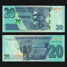 Zimbabwe 20 Dollars 2020 Banknote Revise Hybrid Elephant UNC New P-104