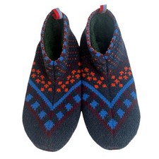 BOMBAS S Small US 7-8.5 Fair Aisle Navy Gripper Slipper Sherpa Fuzzy Lined House