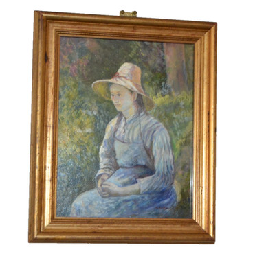 Ölgemälde ''Bauernmädchen mit Strohhut nach Camille Pissarro'' sgn S Alston