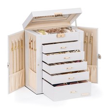 Large Jewelry Box for Women - 6 Layers, 5 Drawers, Mirror, Lockable Organizer