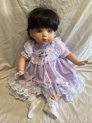 Hand-Signed Gene Schooley Artist Doll Purple Dress 22  Baby Girl Realistic Heavy