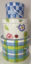 Linens N Things Hat Boxes Cookie Jar Round Checkered