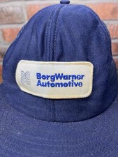 Vintage Borg Warner Automotive Patch Navy Blue Snapback Hat USA Made Horizon