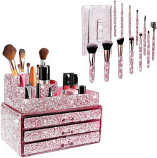 Bling Rhinestone Makeup Cosmetic Jewelry Organizers Drawer 12PCS Makeup Brush