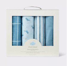 Cloud Island - Flannel Baby Blanket - Whales - 4pk