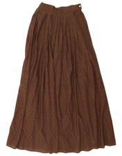 Vintage Womens Abstract Pattern Pleated Maxi Skirt W24 XS Brown AT05