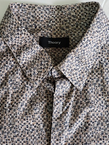THEORY Men's Button-Down SS Shirt (M) Brown, Black - Picture 2 of 5
