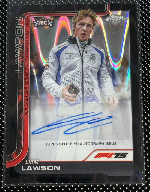 Liam Lawson 2025 Topps Chrome Formula 1 Black Raywave Auto