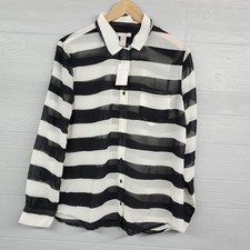 Banana Republic Black White Striped Sheer Blouse Womens Size Medium NWT