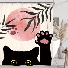Abstract Funny Cat Shower Curtain Black Pink Cute Modern Aesthetic 60x71