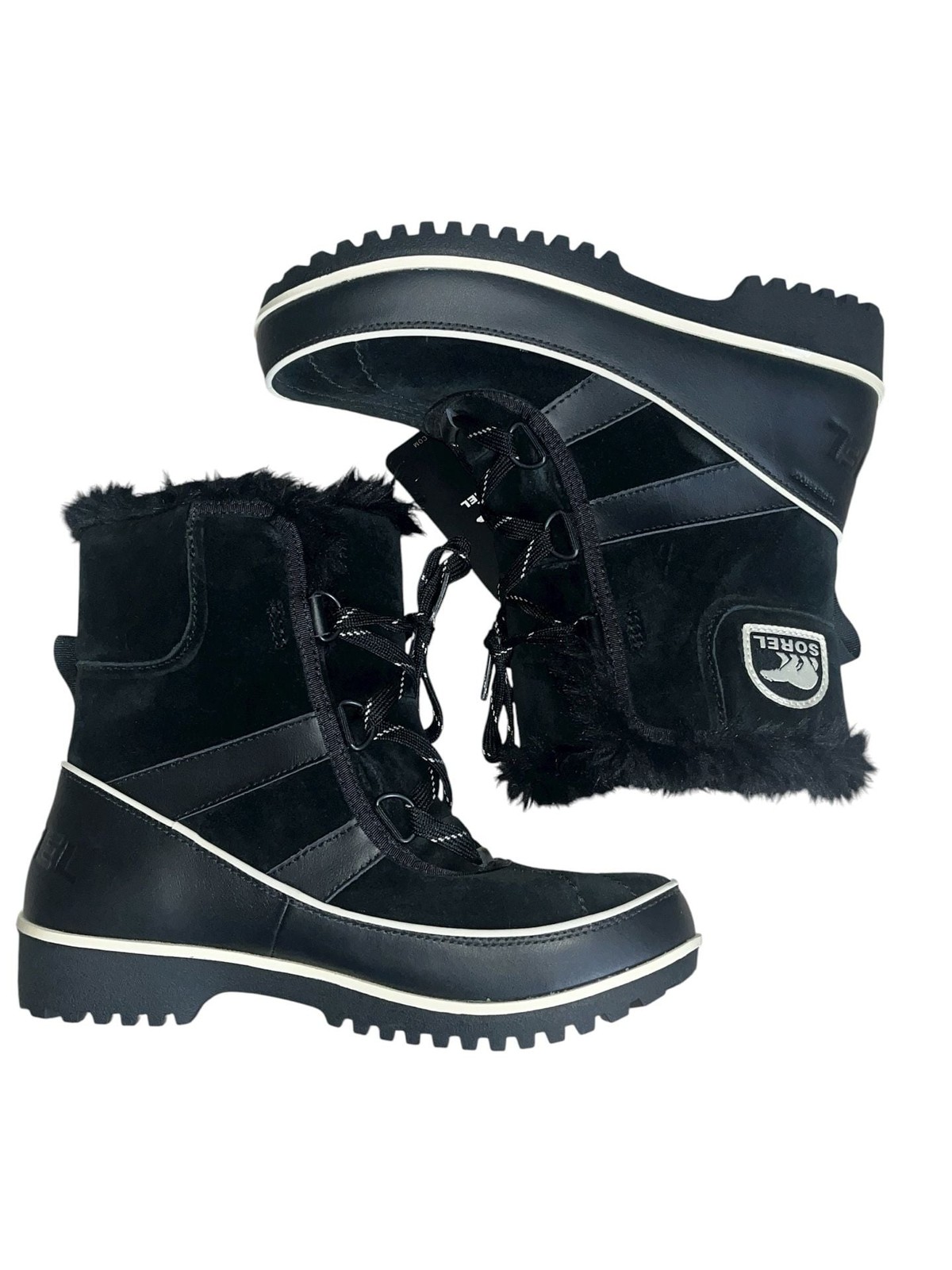 's Waterproof Black Suede Faux Fur Snow Boots