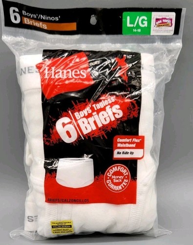 Hanes Boys White Briefs Size Large 14-16 New In Package 6 pair