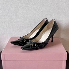 Miu Miu Spazzolato Pointed Toe Pumps Size 37 Black Patent Leather with Box