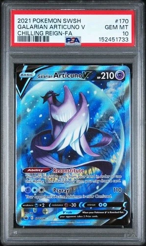 PSA 10 Galarian Articuno V 170/198 Pokemon Chilling Reign Alt Art Alternate